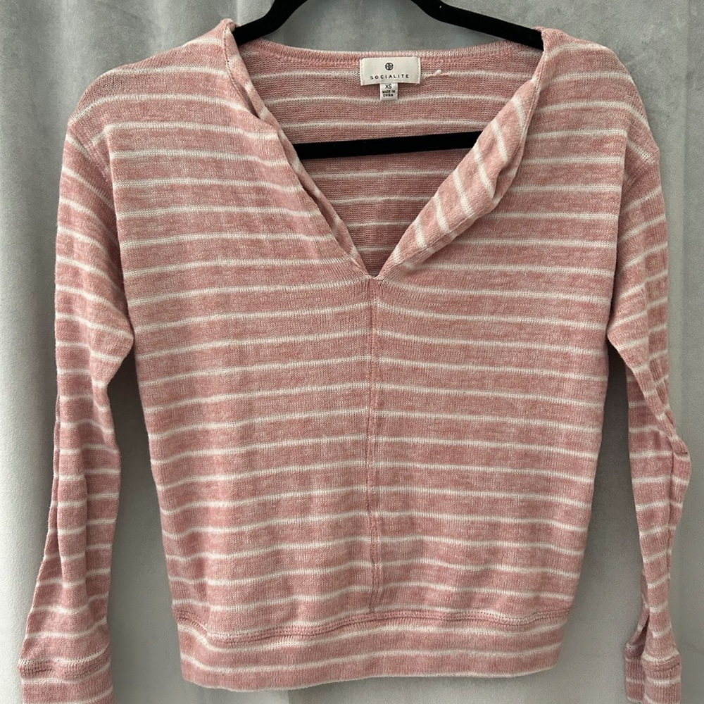 Pink and white striped pullover